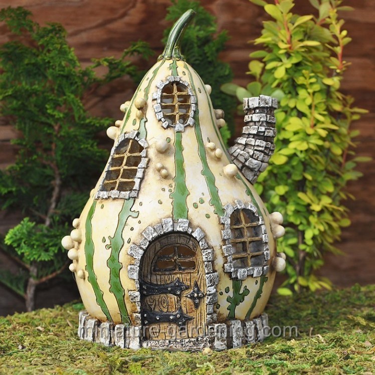 Fiddlehead Striped Gourd Fairy Home | Where to Buy Miniature and Fairy Garden Houses â€“ Part I | Lush Little Landscapes